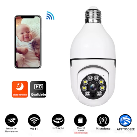 Câmera Lâmpada De Segurança Wifi Ip 360° Soquete E27 Branco