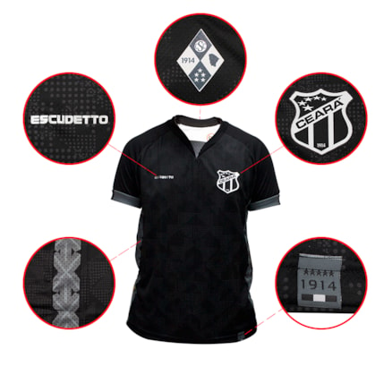 Camisa do Ceará Masculina Preta Gola V 2021.14-12