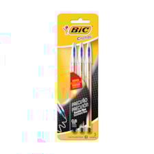 Caneta Bic Cristal Fina Esferográfica Azul Com 3 Und