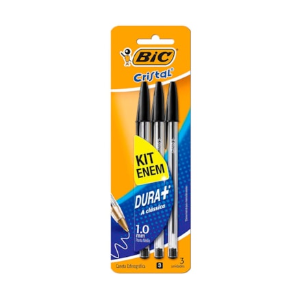 Caneta Bic Cristal Material Escolar 3 Und Preto