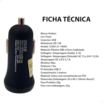 Carregador Portátil Veicular Turbo Tomada Usb Encaixe Acendedor P/carro 3.1a