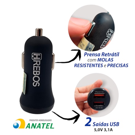 Carregador Portátil Veicular Turbo Tomada Usb Encaixe Acendedor P/carro 3.1a