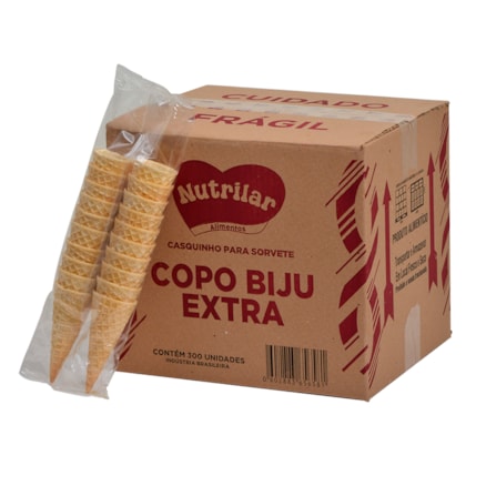 Casquinha de Sorvete Nutrilar Copo Biju Extra Cone Comestível Crocante Doce Baunilha Confeitaria 300 Unidades