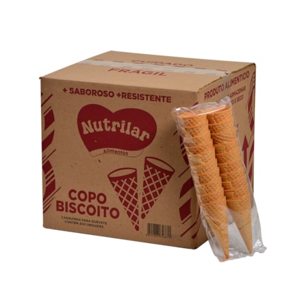 Casquinha de Sorvete Nutrilar Copo Biscoito Cone  Crocante Doce Baunilha Confeitaria 300 Unidades