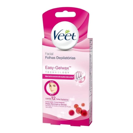 Cera Facial Veet Pele Normal 12 Folhas Depilatórias