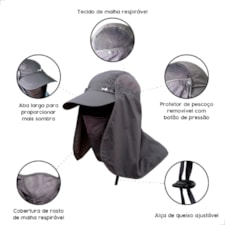 Chapéu Boné Pesca Caça Caminhada Camping Trilha Proteção Solar Pescoço Nuca Rosto Mosquiteiro Chapéu Boné Pesca Caça Caminhada Camping Trilha Proteção Solar Pescoço Nuca Rosto Mosquiteiro