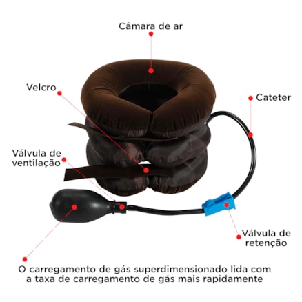 Colar Almofada de Pescoço Cervical Inflável Viagem Relaxamento Ortopédico Saúde Portátil Bomba Tração Marrom