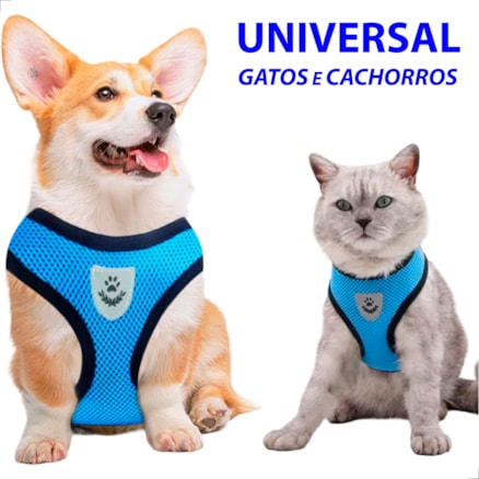 Coleira Peitoral + Guia com Colete Refletivo para Pet Cachorro e Gato Macia