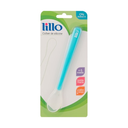 Colher Lillo Infantil Silicone Cabo Longo Azul Ref 613620