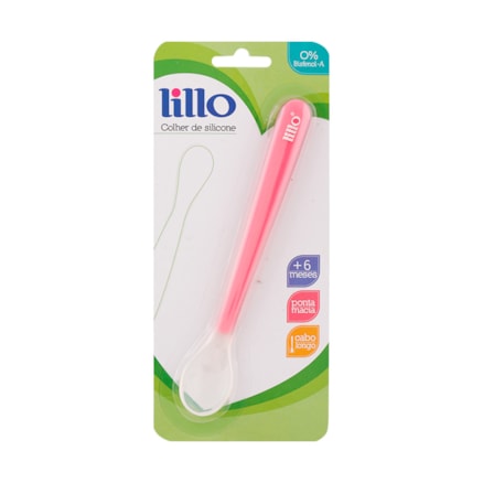 Colher Lillo Infantil Silicone Cabo Longo Rosa Ref 613630