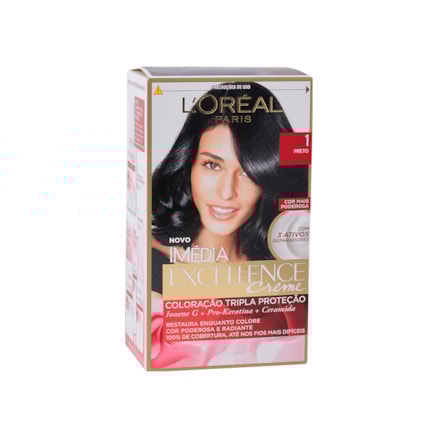 Coloração Creme Imedia Excellence 1 Preto 100% Cobertura 47g
