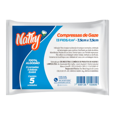 Compressas De Gaze Nathy 100% Aldodão 5 Und