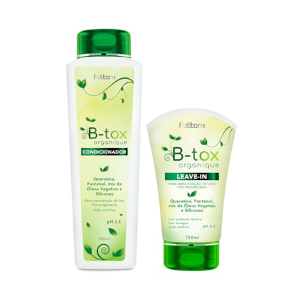 Condicionador B-tox Organique Fattore Queratina e Pantenol 500ml + Leave-in Fattore B-tox Organique Manutenção Liso 150ml