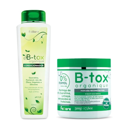 Condicionador B-tox Organique Fattore Queratina e Pantenol 500ml + Máscara Capilar B-Tox Reconstrutora Profissional Organique Fattore 500g