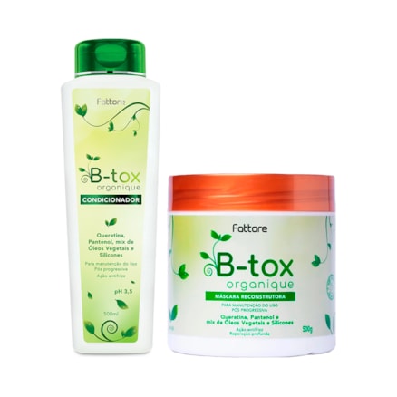 Condicionador B-tox Organique Fattore Queratina e Pantenol 500ml + Máscara Capilar Reconstrutora B-Tox Organique Fattore Manutenção dos Lisos 500g