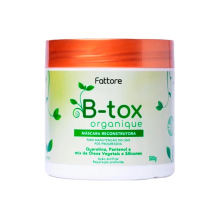 Condicionador B-tox Organique Fattore Queratina e Pantenol 500ml + Máscara Capilar Reconstrutora B-Tox Organique Fattore Manutenção dos Lisos 500g