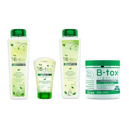 Condicionador + Shampoo 500ml + Leave-in 150ml + Máscara Capilar Reconstrutora B-Tox Organique 500g