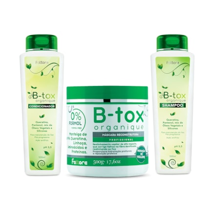 Condicionador + Shampoo Manutenção do Liso + Máscara Reconstrutora Capilar B-Tox Organique