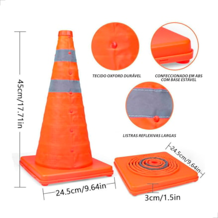 Cone Sinalização Estrada Segurança Tráfego Balizador Refletivo Dobrável 45cm