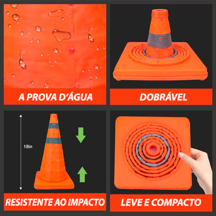 Cone Sinalização Estrada Segurança Tráfego Balizador Refletivo Dobrável 45cm