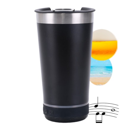 Copo Térmico 420ml Com Caixa De Som com LED Bluetooth Aço Inox Tampa Bebidas