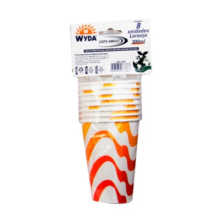 Copos Descartáveis De Papel Wyda Cor Laranja 300ml