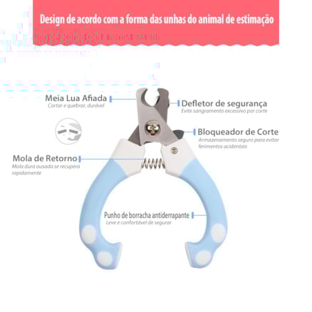 Cortador Alicate De Unha Gatos Cachorros Cães Médio e Grande Porte Prático c/ Trava Segurança 15cm Azul