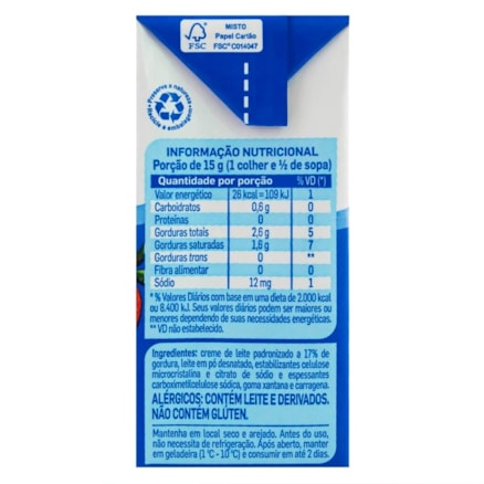 Creme De Leite Piracanjuba 17% De Gordura 200g