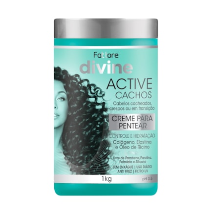 Creme para Pentear Fattore Divine Active Cachos Cabelos Cacheados e Crespos Controle e Hidratação 1kg