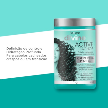 Creme para Pentear Fattore Divine Active Cachos Cabelos Cacheados e Crespos Controle e Hidratação 1kg