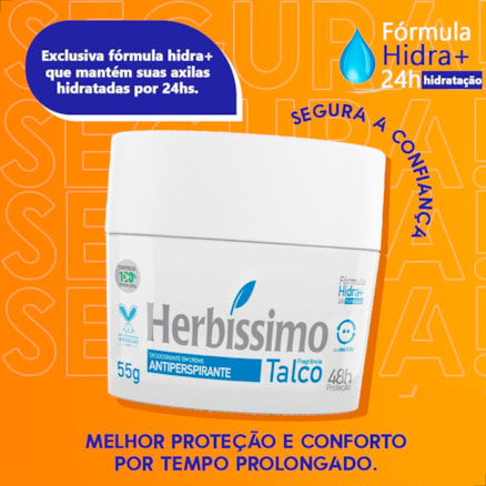 Desodorante Creme Antiperspirante Herbíssimo Talco Proteção Duradoura 48H 55g