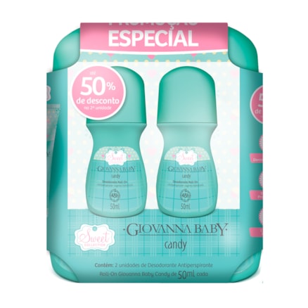 Desodorante Giovana Baby Roll-on Candy 48h 50ml 2 Und