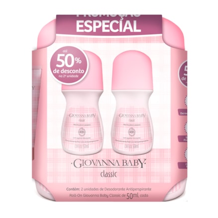 Desodorante Giovana Baby Roll-on Classic 48h 50ml 2 Und