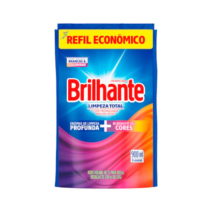 Detergente Brilhante Líquido Refil Limpeza Total 900ml