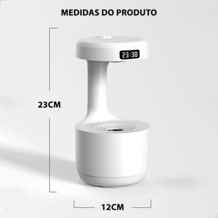 Difusor Umidificador Ar Anti Gravidade Gota Água Ambiente Led Relógio Led Quarto