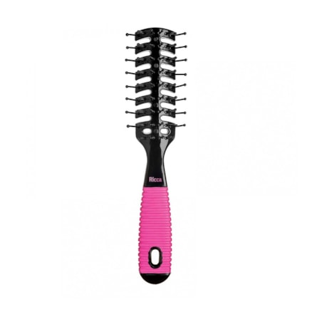 Escova Cabelo Ricca Black Pink Cerdas Nylon Ventilada