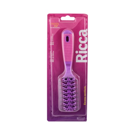 Escova Cabelo Ricca Pink Purple Cerdas Nylon Ventilada