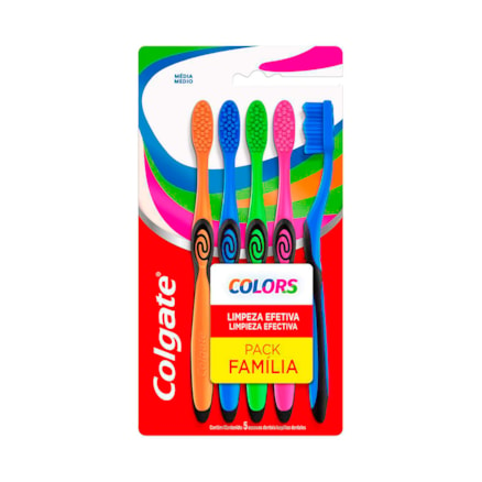 Escova Dental Colgate Colors Tamanho Médio Com 5 Und