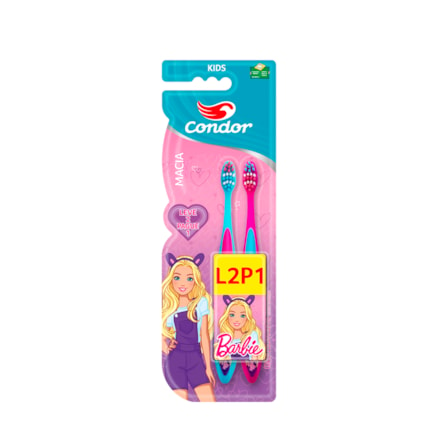 Escova Dental Condor Barbie Kids Macia 5 Anos Leve 2 Pague 1