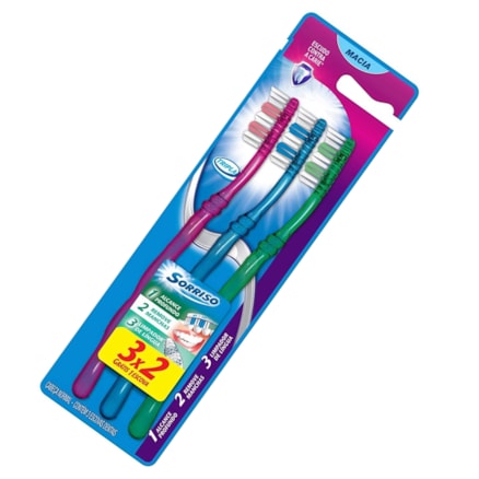 Escova Dental Sorriso Triple 123 Macia Escudo Contra Cárie Limpeza Profunda Remove Manchas Dentes Brancos Leve 3 Pague 2