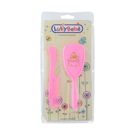 Escova Lully + Pente Higiene Infantil Rosa Ref 2101