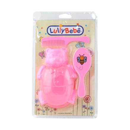 Escova Lully + Pente + Saboneteira Urso Rosa Ref 2201