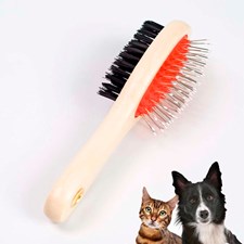 Escova para Pentear Pelos de Pets Dupla Face Cães E Gatos Com Cabo De Madeira