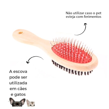 Escova para Pentear Pelos de Pets Dupla Face Cães E Gatos Com Cabo De Madeira