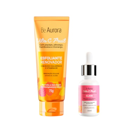 Esfoliante Renovador Be Aurora Vita C Fruit com Ácido Hialurônico e Vitamina B5 75g +  Elixir Be Aurora Rosa Mosqueta com Ácido Hialurônico + Colágeno 30ml