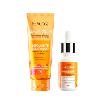 Esfoliante Renovador Be Aurora Vita C Fruit com Ácido Hialurônico e Vitamina B5 75g + Elixir Noturno Be Aurora Vita C Fruit Concentrado com Ácido Hialurônico Vitamina B5 30ml