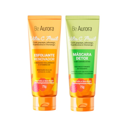 Esfoliante Renovador Be Aurora Vita C Fruit com Ácido Hialurônico e Vitamina B5 75g + Máscara Detox Be Aurora Vita C Fruit Antioxidante com Carvão Ativado 75g