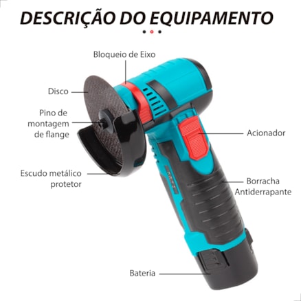 Esmerilhadeira Lixadeira Elétrica Profissional Angular Recarregável Bateria