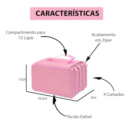 Estojo Organizador Escolar Grande 72 posições e 4 níveis Zíper Canetas e Lápis