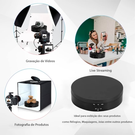 Expositor Giratório Elétrico USB Pilha Para Vitrine de Produtos e Estúdio Fotos Videos